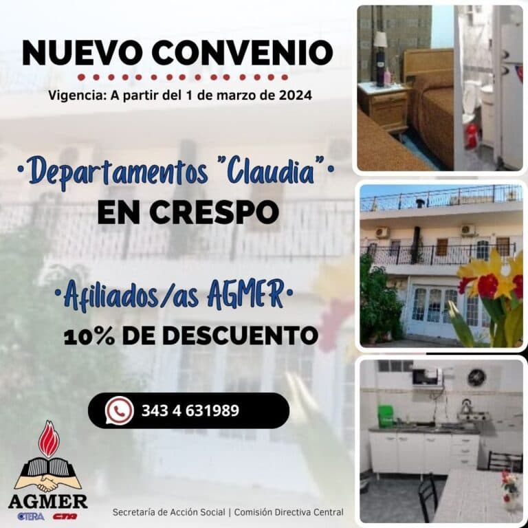 Nuevo convenio para afiliados/as: alojamiento en Crespo