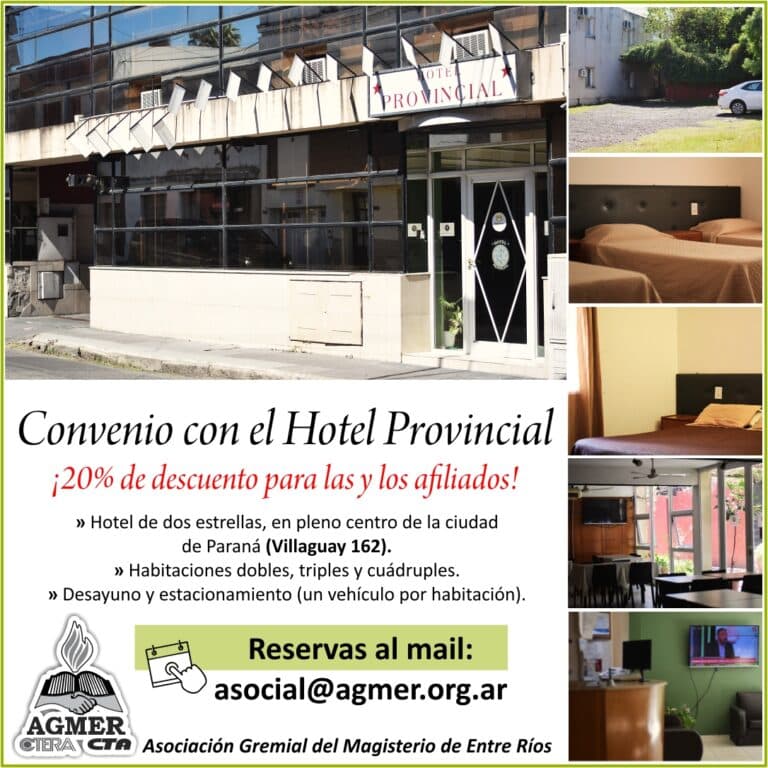 Convenio de descuento para las y los afiliados en el Hotel Provincial de Paraná