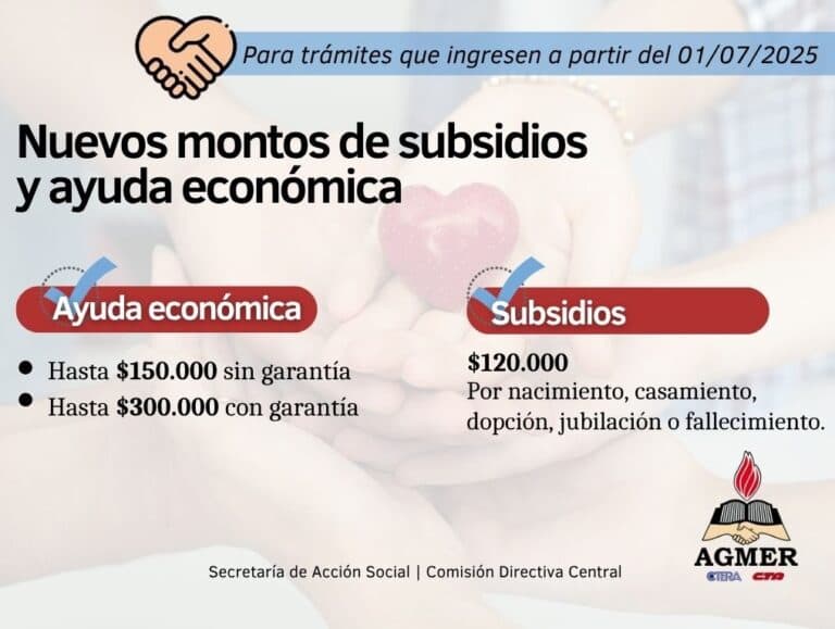 Nuevos montos de ayuda económica y subsidios