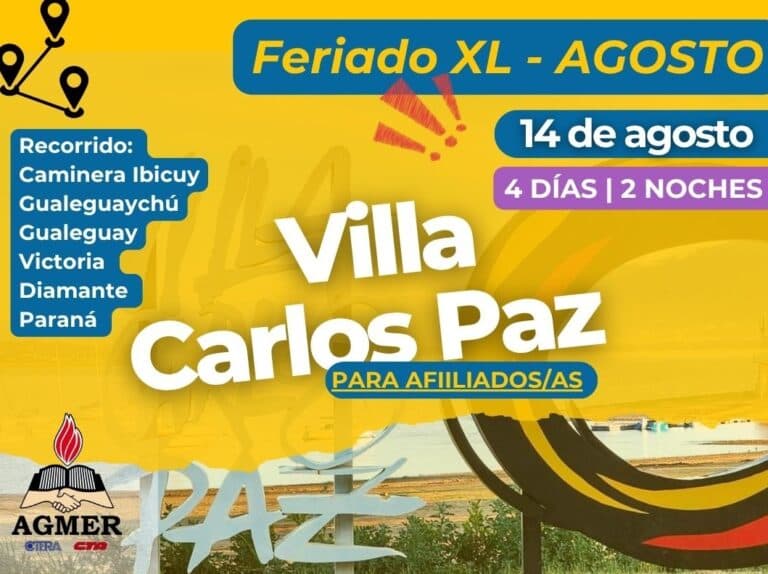 Turismo con AGMER: Carlos Paz en agosto