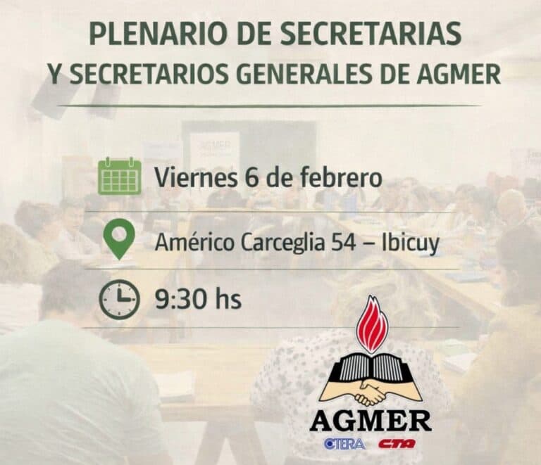 AGMER reunirá al Plenario de Secretarias y Secretarios Generales
