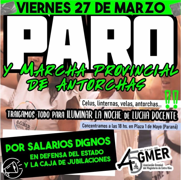 27 de marzo: Paro docente de 24 horas con marcha provincial a Paraná