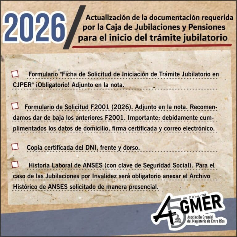 Actualizamos información sobre la documentación para el inicio del trámite jubilatorio