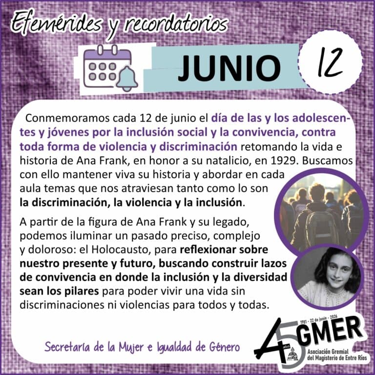 Día de las y los adolescentes y jóvenes por la inclusión social y la convivencia, contra toda forma de violencia y discriminación
