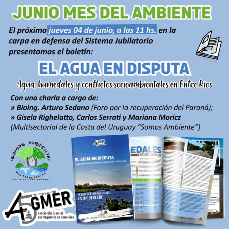 Presentación del boletín del Mes del Ambiente en la Carpa en defensa del sistema jubilatorio