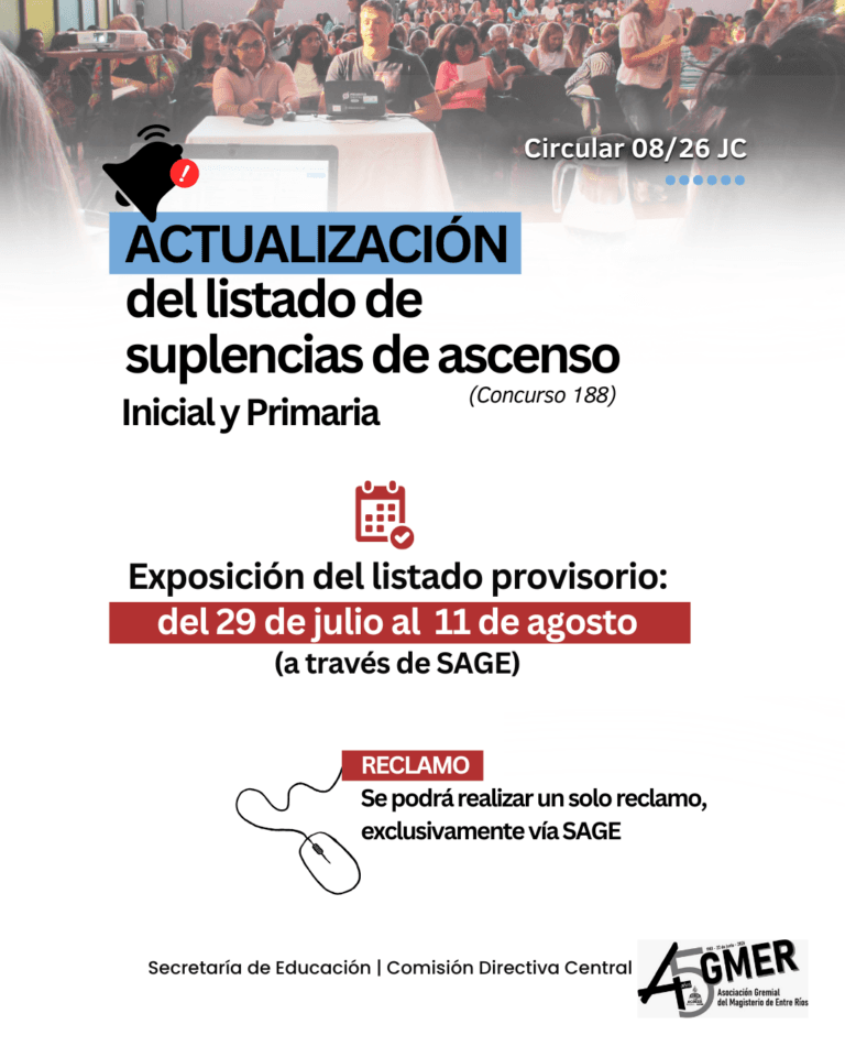 Circular 8/26 JC: Actualización del listado de suplencias de ascenso