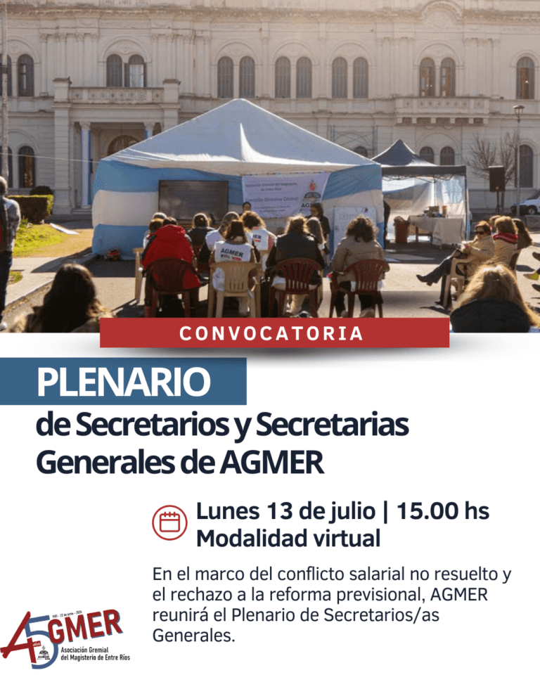 AGMER convocó para este lunes al Plenario de secretarios y secretarias Generales