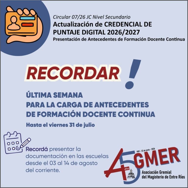Última semana para la carga de antecedentes de formación docente continua