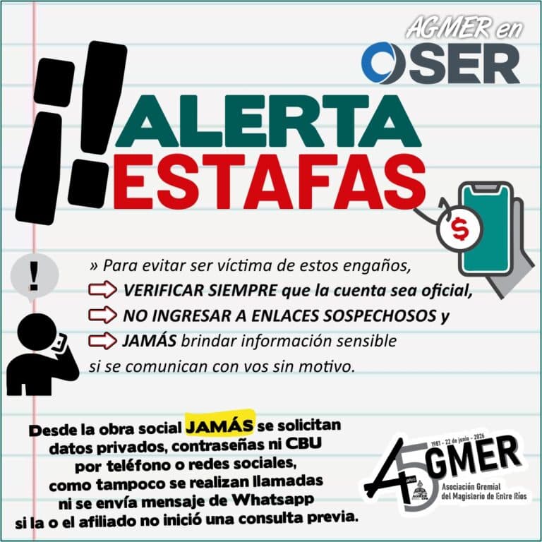 Comunicado de AGMER en OSER sobre intentos de estafa