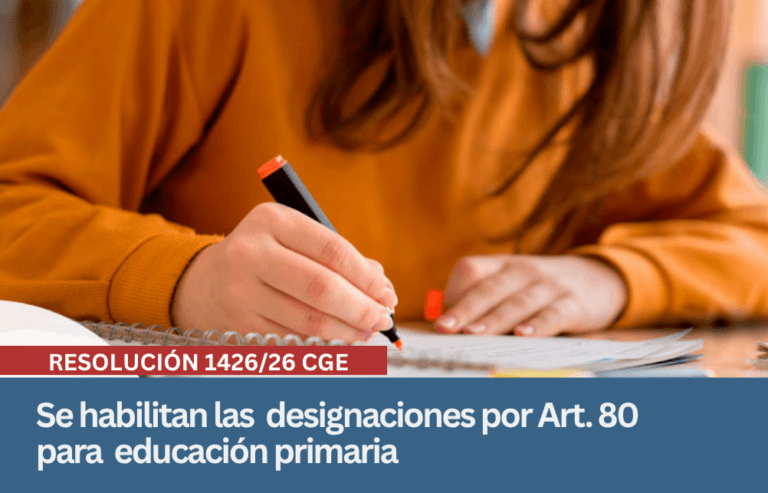 Resolución 1426/26 CGE: se habilitan las designaciones por Art. 80 para educación primaria