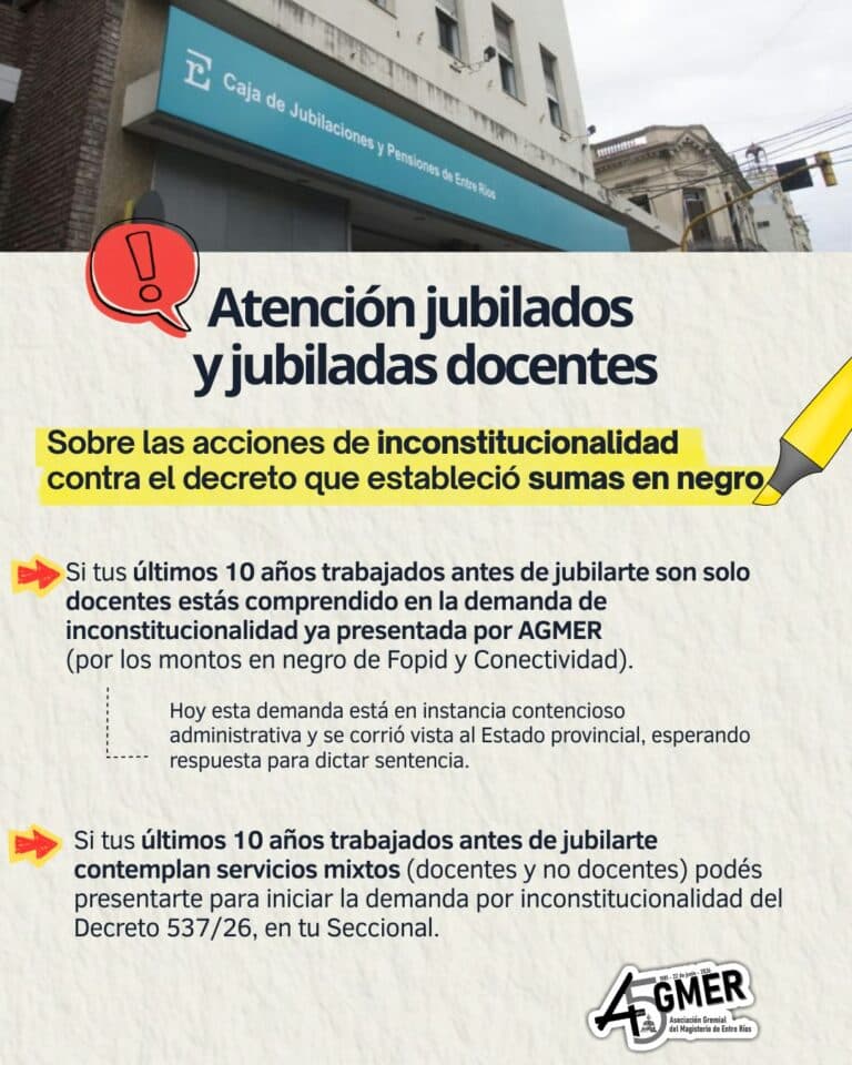 Atención jubilados y jubiladas docentes: acciones de inconstitucionalidad