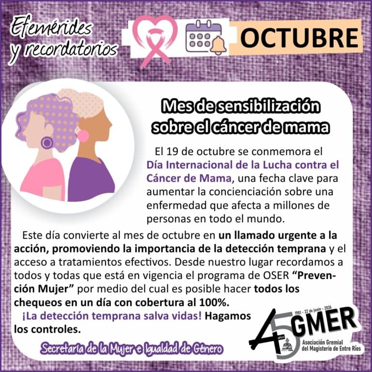 Octubre: mes de sensibilización sobre el cáncer de mama