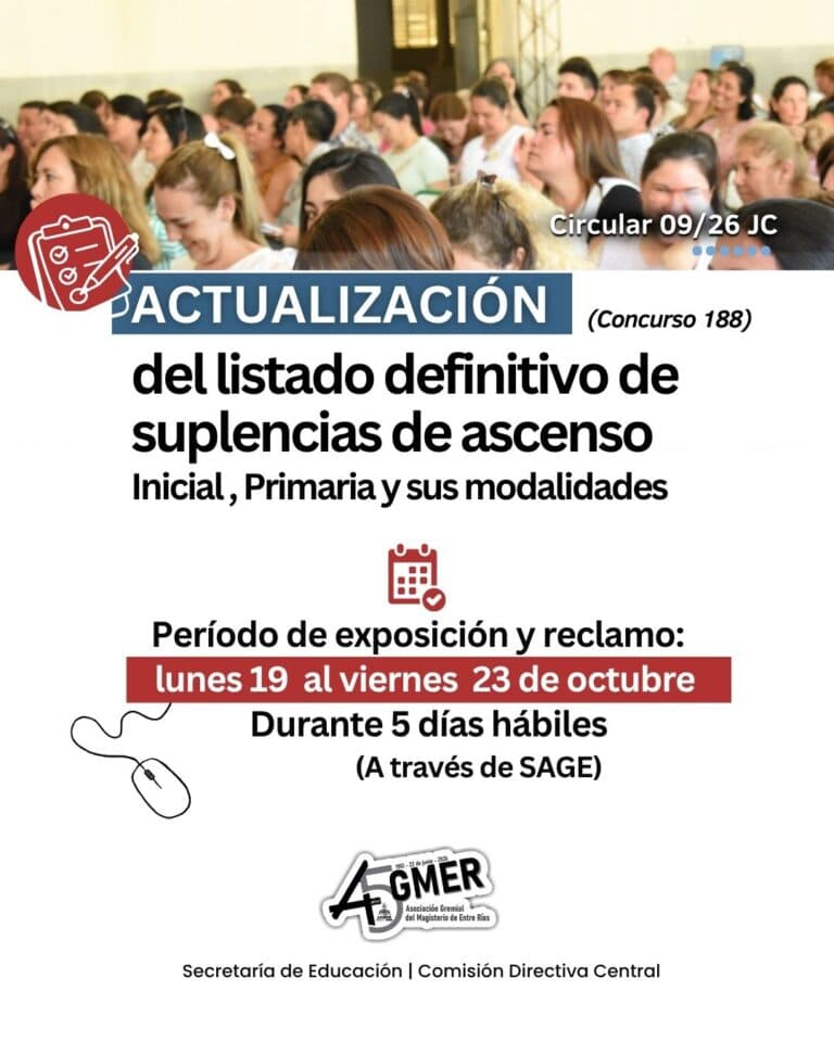 Actualización del listado definitivo de suplencias de ascenso (Inicial y Primaria)