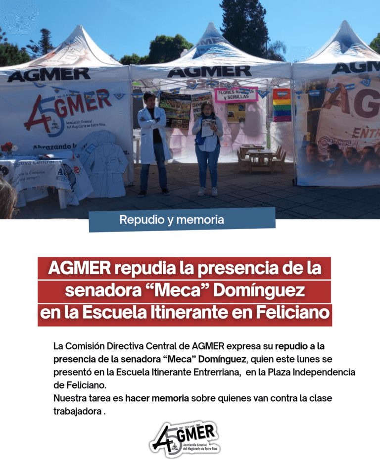 AGMER repudió la presencia de la senadora “Meca” Domínguez en la Escuela Itinerante en Feliciano
